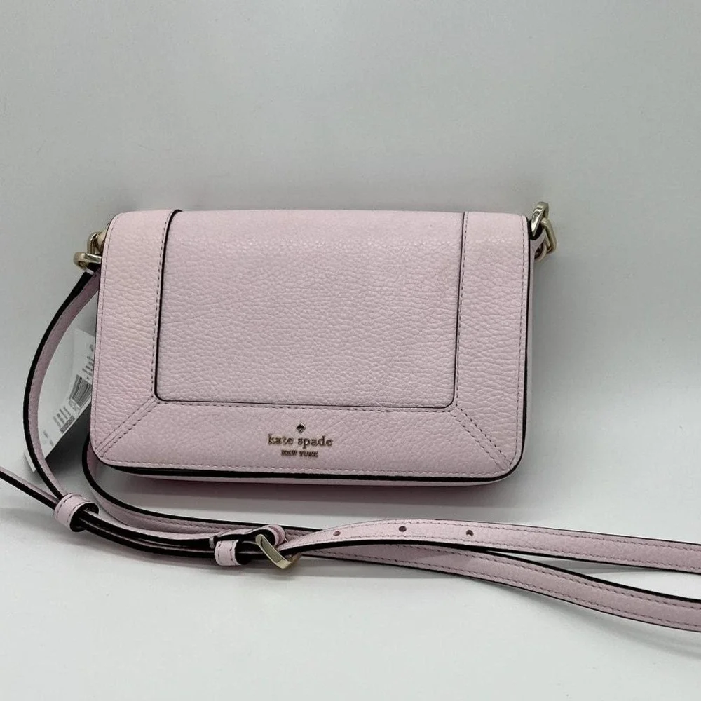 NWT Kate Spade Leno Poweder Pink Small Flip Crossbody Pebbled Leather Pocketbook